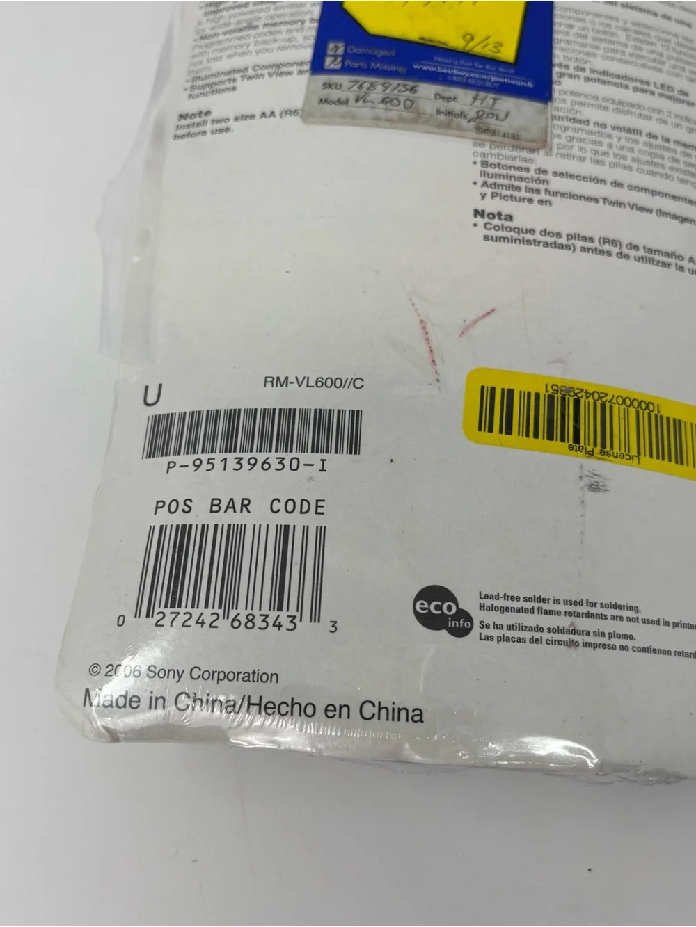 Sony RM-VL600 8-Device Universal Learning Remote Control Commander Open Box